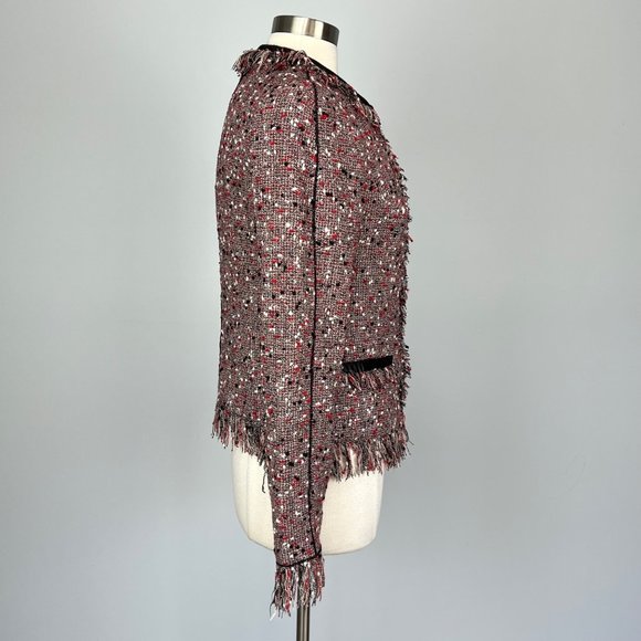 McGinn Red Bijou Tweed Fringe Blazer Wool Blend Hook Front size 8 - Picture 7 of 13